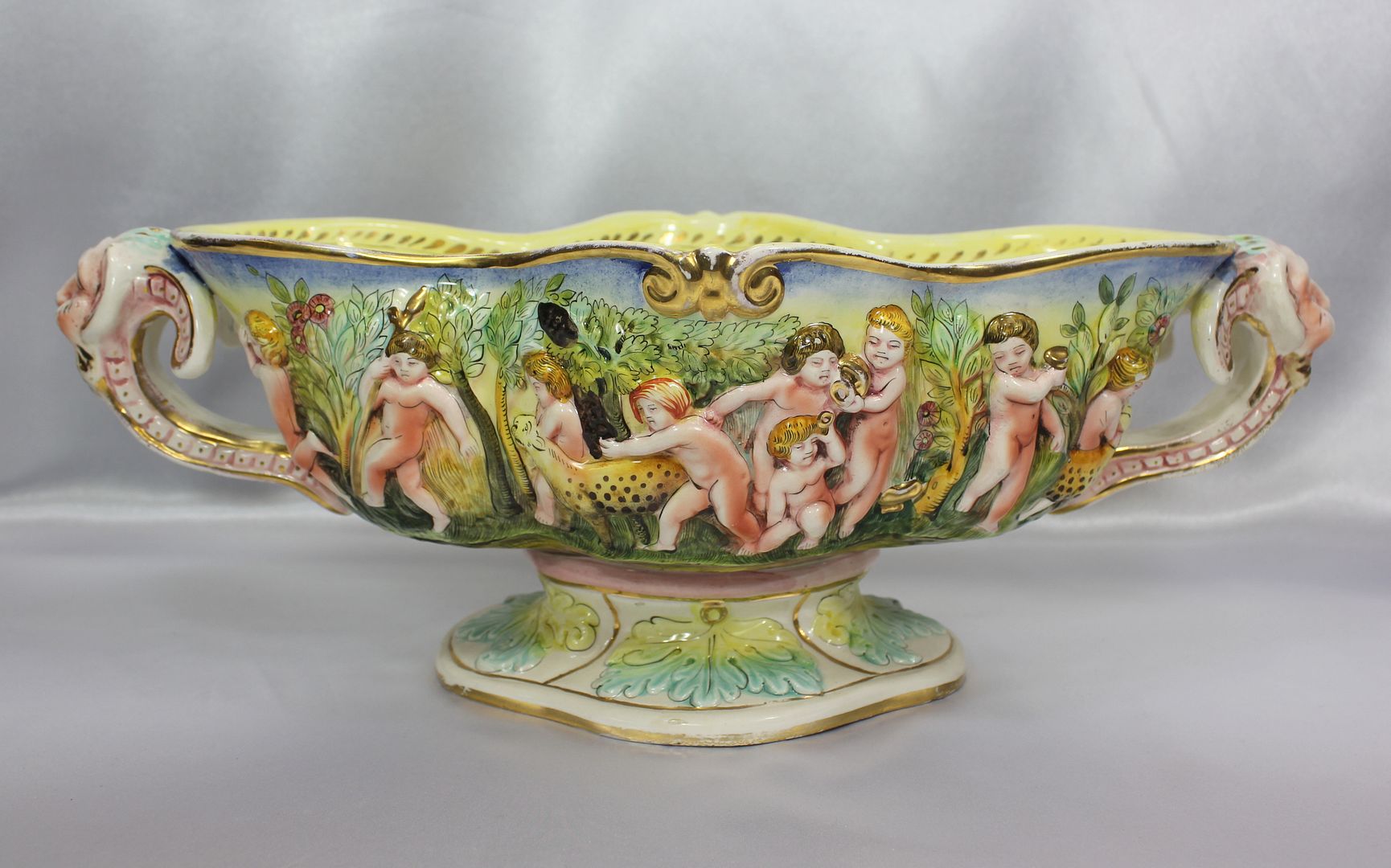 Antique Italian Lrg CAPODIMONTE Porcelain Bowl Planter Centerpiece NUDE